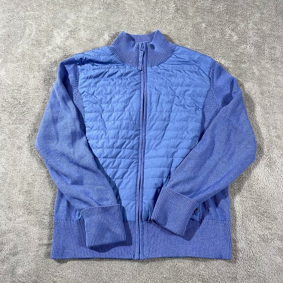 Talbots Jackets & Blazers - Talbots Coolmax Quilted Sweater Jacket Blue L Zip Straight Hem Winter Comfort‎